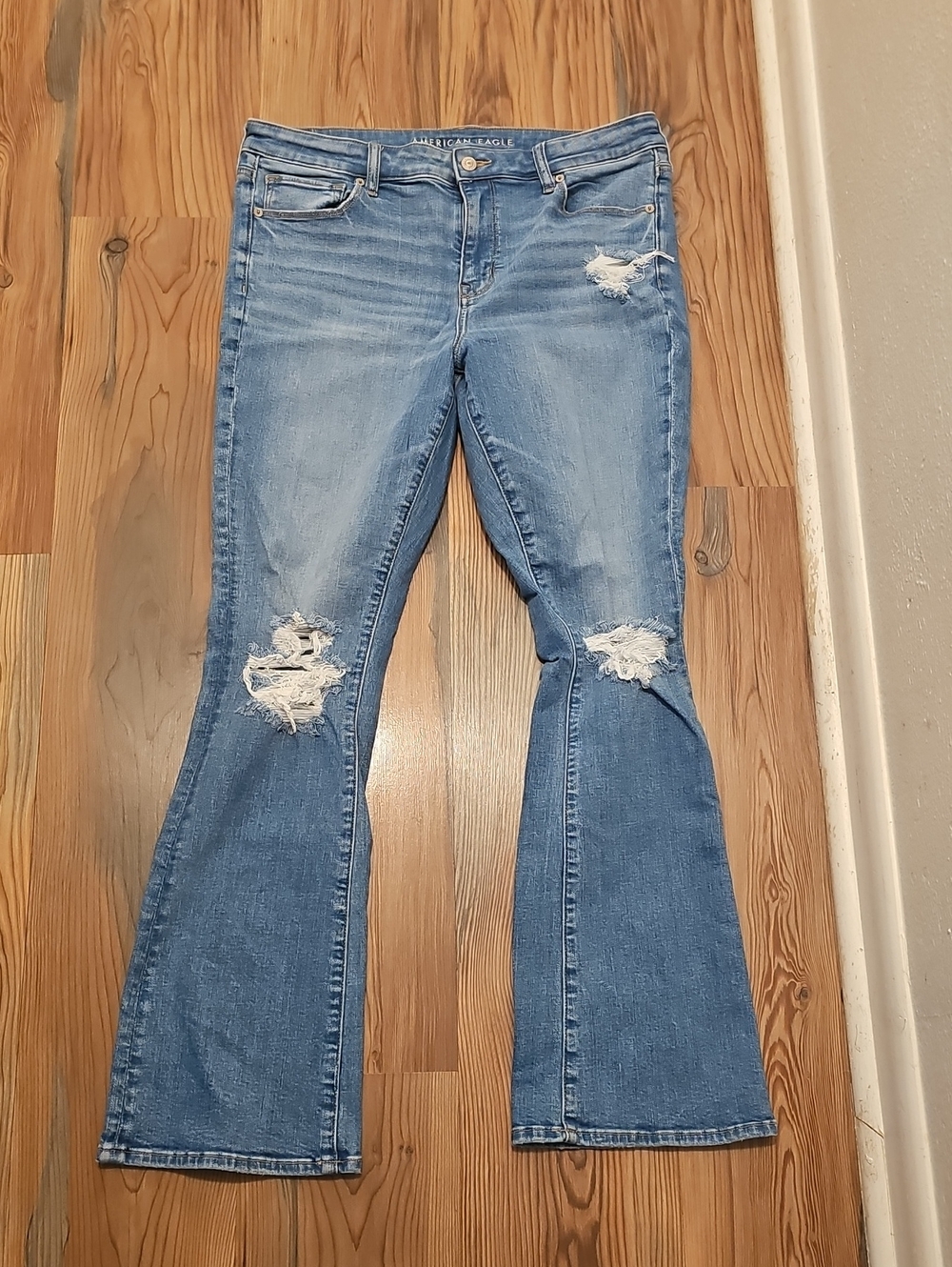 American Eagle Outfitters Medium Blue Distressed Flare Jeans